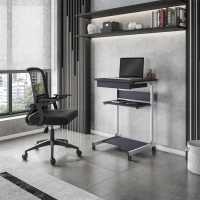 Heavy-Duty Laptop Cart with Single Drawer and Open Shelf, Compact Rolling Laptop Desk for Dorms or Homes, 21.5" L x 20.5" W x 30" H, Black(m-1)