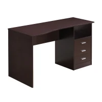 Classic Computer Desk with 3 Drawers and Side Shelf, Modern Contoured Workstation Table for Home Office Studio, 51" L x 23.5" W x 29.5" H, Wenge(m-11)