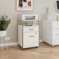 Modern File Cabinet with 2 USB and Power Outlet Port, Perfect Storage Unit for Home Offices or Workspaces, 15.5" L x 15.5" W x 26" H, White+Gold(m-1)