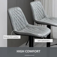HOMCOM Adjustable Bar Stools Set of 2, Counter Height Barstools with Swivel Seat Round Steel Base and Footrest for Kitchen Counter Dining Room Pub, ‎Grey(m-8)