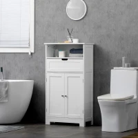 kleankin Bathroom Cabinet Organizer, Freestanding Small Storage Cabinet with Drawer and Adjustable Shelf for Living Room, or Entryway, White(m-10)