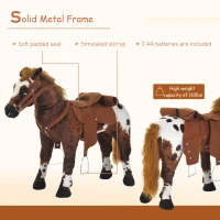 Qaba Standing Ride on Horse, Plush Pony Toy for Kids with Neighing Sound, Soft Padding, for Cowboy Cowgirl Aged 3-8 Years Old, Brown(m-6)