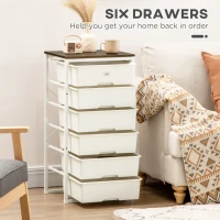HOMCOM Dresser Storage Drawers with 6 Plastic Bins and Steel Frame, Crafting Bins for Living Room, Bedroom, White(m-5)
