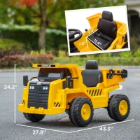 Qaba Caterpillar Licensed 12V Electric Ride on Excavator w/ Remote, Bucket, Shovel, Music, Loudspeaker for Ages 3-6, Yellow(m-3)