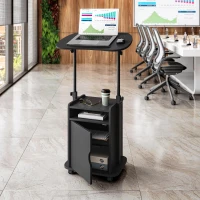 Practical Laptop Cart with Adjustable Tilting Panel, Mobile Workstation for Home Offices, Classrooms, or Bedside, 23.5″ L x 15.5″ W x 31.5″ H, Black(m-5)