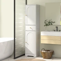 HOMCOM 67" Tall Bathroom Cabinet, Slim Bathroom Storage Cabinet with 2 Doors, Drawer and Adjustable Shelf, White Wood Grain(m-8)
