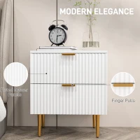 HOMCOM Bedside Table, Modern Nightstand with 2 Drawers, Side End Table with Metal Legs for Living Room, Bedroom, White(m-4)