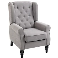 HOMCOM Fabric Accent Chair, Button Tufted Armchair, Upholstered Modern Living Room Chair, Wingback Chair with Wood Legs, Rolled Arms, Thick Padding for Bedroom, Grey(m-2)