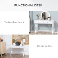 HOMCOM Modern Writing Desk, White Computer Desk, Vanity Makeup Table with Two Drawers, X-shaped Leg for Home Office, Bedroom(m-8)