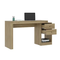 Sleek Expandable Desk with 2 Drawers and Open Bottom Shelf, Modern Home Office Computer Writing Table for Apartment, 47.5" L x 18" W x 29.5" H, Brown(m-8)