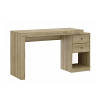 Sleek Expandable Desk with 2 Drawers and Open Bottom Shelf, Modern Home Office Computer Writing Table for Apartment, 47.5" L x 18" W x 29.5" H, Brown(m-9)