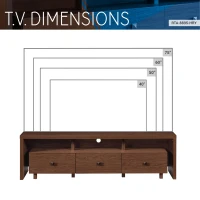 Elegant Hickory TV Stand with 3 Drawers and Cable Management, Modern Media Entertainment Console for Living Room, 70.5" L x 15" W x 20" H, Brown(m-5)