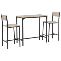 HOMCOM 3 Piece Bar Table and Chairs, Industrial Dining Table Set for 2, Counter Height Kitchen Table with Bar stools, Breakfast Table Set for 2 for Small Space, Natural(m-1)