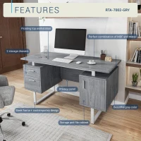 Modern White Desk with 2 Storage Drawers and Cabinet, Sleek Floating Desktop Computer Writing Table for Home Office, 51" L x 23.5" W x 30" H, Grey(m-4)