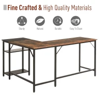 HOMCOM L-Shaped Computer Desk, Industrial Corner Desk with Adjustable Storage Shelf, CPU Tower Stand, Wood Grain Surface(m-5)