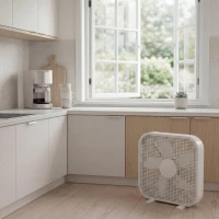 Powerful 20" Box Fan with 3 Adjustable Speed Settings, Lightweight High-Velocity Air Circulation Floor Fan for Home, 21" L x 4" W x 21" H, White(m-7)