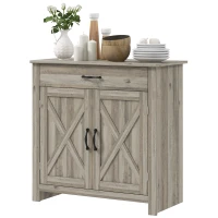 HOMCOM Farmhouse Sideboard Cabinet with Barn Doors Kitchen Buffet Cabinet with Drawer and Adjustable Shelf Gray Wash(m-1)
