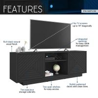 Sleek Modern TV Stand with Patterned Storage Doors, Contemporary Media Entertainment Console for Living Room, 63" L x 14" W x 21.5" H, Black(m-4)