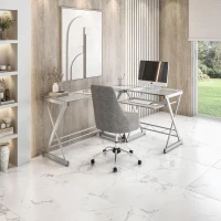 Sleek L-Shaped Computer Desk with Tempered Glass Top, Reversible Corner Workstation Table for Home Office, 61.5" L x 45" W x 29.5" H, Clear(m-1)