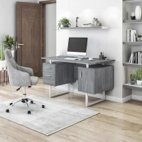 Modern White Desk with 2 Storage Drawers and Cabinet, Sleek Floating Desktop Computer Writing Table for Home Office, 51" L x 23.5" W x 30" H, Grey(m-1)