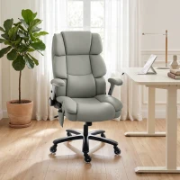 HOMCOM Ergonomic Office Chair with Inflatable Adjustable Lumbar Support, 400 Lbs Heavy Duty High Back Desk Chair, Light Gray(m-10)