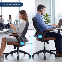 Breathable Task Chair with Adjustable Arms and Uphostered Seat Cushion, Ergonomic Office Chair for Workstations, 25" L x 25" W x 34" H, Brown(m-8)