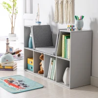 HOMCOM 6-Cubby Kids Bookcase with Reading Nook and Cushion, Multi-Purpose Storage Organizer for Bedroom, Living Room, Grey(m-7)