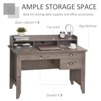 HOMCOM 47 Inches Computer Desk with Hutch, Writing Desk with Shelves and Drawers, Study Workstation for Home Office, Gray(m-5)