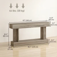 HOMCOM 63 Inch Long Console Table, Vintage Narrow Entryway Table with Storage Shelf for Living Room and Hallway, Light Brown(m-3)