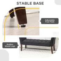 HOMCOM Upholstered Bedroom Entryway Bench with Button Tufted Design, End of Bed Bench with Arms and Solid Wood Legs, Black(m-6)