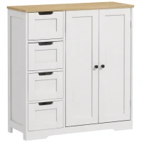 HOMCOM Freestanding Bathroom Floor Cabinet, Modern Bathroom Cabinet with Adjustable Shelf, 4 Drawers and 2 Doors, White(m-11)