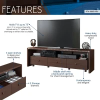 Elegant Hickory TV Stand with 3 Drawers and Cable Management, Modern Media Entertainment Console for Living Room, 70.5" L x 15" W x 20" H, Brown(m-4)