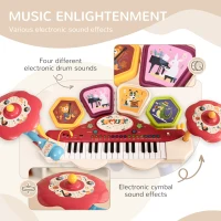 Qaba 2 in 1 Kids Piano Keyboard Drum Set with Sounds, Lights, Microphone, Stool(m-8)