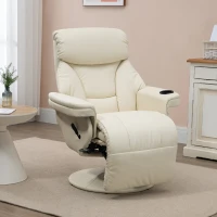 HOMCOM Manual Recliner, Swivel Lounge Armchair with Side Pocket, Footrest and Cup Holder, Cream White(m-2)