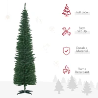 HOMCOM 7ft Unlit Pencil Artificial Christmas Tree with Realistic Branches and 499 Tips, Plastic Base, Green(m-4)