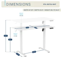 Sleek Electric Standing Desk with Memory Presets and Hooks, Height Adjustable Sit to Stand Computer Desk for Home Office, 47.5'' L x 23.5'' W x 28'' H, White(m-3)