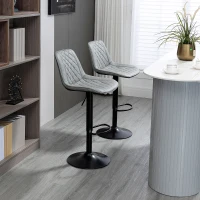 HOMCOM Adjustable Bar Stools Set of 2, Counter Height Barstools with Swivel Seat Round Steel Base and Footrest for Kitchen Counter Dining Room Pub, ‎Grey(m-9)
