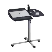 Ergonomic Rolling Laptop Cart with Two Safety Edge-Stoppers, Functional Laptop Stand with Stationary Writing Panel, 30″ L x 22.5″ W x 29.5″ H, Black(m-7)