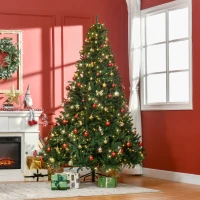 HOMCOM 7ft Pre-Lit Full Douglas Fir Artificial Christmas Tree with Realistic Branches, 700 Warm White LED Lights and 2154 Tips(m-2)