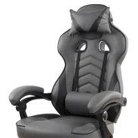 Comforting Executive Chair with Extending Footrest and Headrest Pillow, Ergonomic Office Chair for Gaming Rooms, 28″ L x 27″ W x 48.5″ H, Gray(m-7)