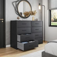 Roomy 8-Drawer Dresser with Water-Resistant Top, Ideal Storage Chest for Bedrooms, Living Rooms, TV Stand, 44.5" L x 16" W x 34.5" H, Black(m-1)