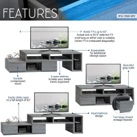 Modern Asymmetrical TV Stand with Expandable Sliding Frame, Adjustable Media Storage Cabinet for Living Room, 53'' L x 15'' W x 18'' H, Gray(m-4)