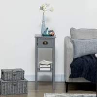 HOMCOM 2-Tier Nightstand, Side Table with Drawer and Shelf for Living Room or Bedroom, Set of 2, Gray(m-10)
