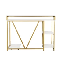 Industrial Writing Desk with Elevated Hutch Shelf and CPU Caddy, Modern Computer Table for Home Office, 46.5" L x 19" W x 34" H, Gold(m-15)