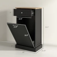 HOMCOM 10 Gallon Tilt Out Trash Cabinet, Wooden Hidden Trash Can with Storage Drawer for Kitchen, Laundry Hamper Cabinet for Bathroom, Black(m-3)