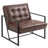 HOMCOM Mid-Century Modern Accent Chair Faux Leather Sofa Button Tufted Armchair with Metal Frame, Brown(m-11)