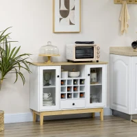 HOMCOM Bar Cabinet with Storage in 12-Bottle Wine Rack, Sideboard Buffet Cabinet Kitchen & Dining Room Cabinet, White(m-2)