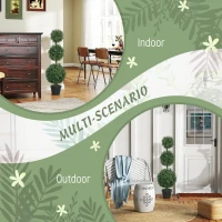 HOMCOM Set of 2 Artificial Ball Boxwood Topiary Trees, Fake Plants in Pot for Indoor Outdoor Living Room Green(m-5)