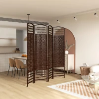 HOMCOM 4 Panel Folding Room Divider Portable Privacy Screen Wave Fiber Room Partition for Home Office Brown(m-10)