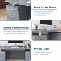 Modern White Desk with 2 Storage Drawers and Cabinet, Sleek Floating Desktop Computer Writing Table for Home Office, 51" L x 23.5" W x 30" H, Grey(m-6)